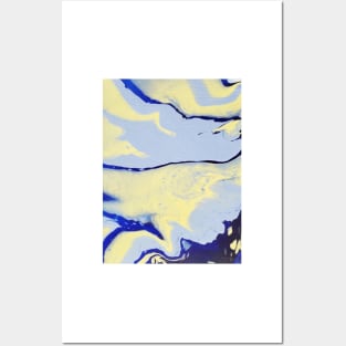 Light blue, blue, yellow acrylic pour Posters and Art